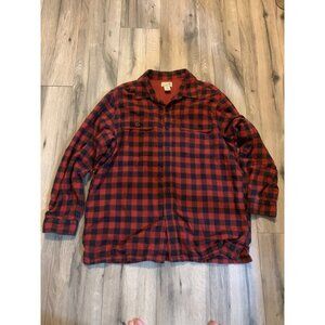 L.L. Bean Men's L Item 0JTP7 VTG Red & Black Plaid Flannel Shirt Jacket Waffle W
